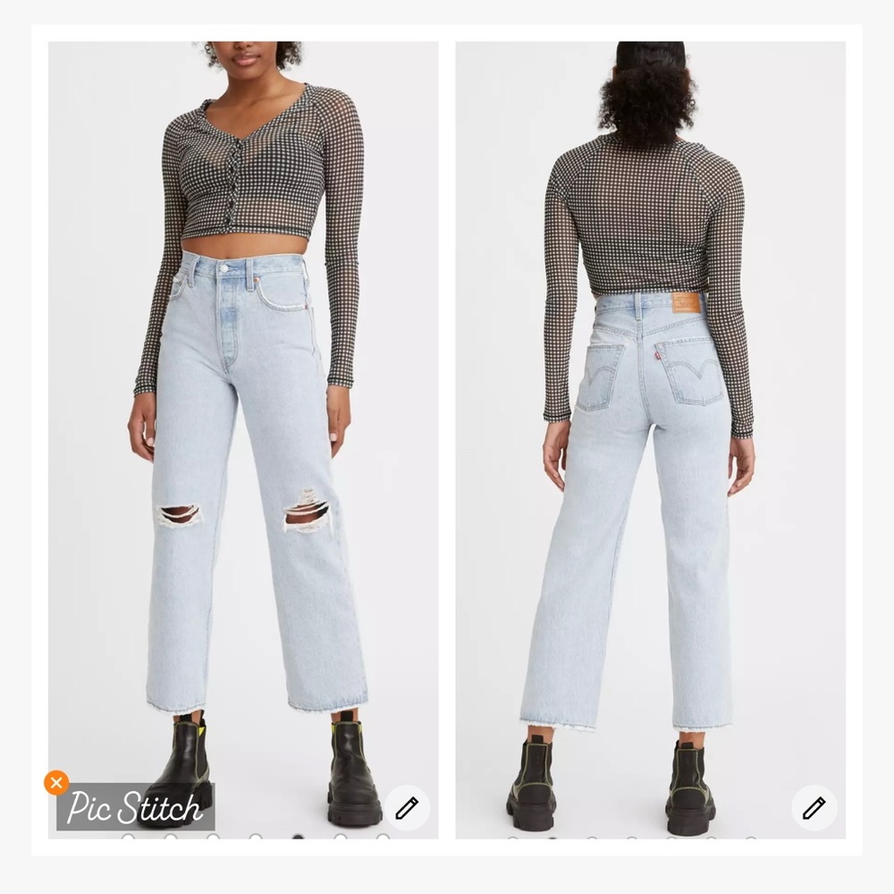 Levi’s Ribcage Straight Ankle Shredded Knees Light Wash